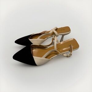 Chic Black and Cream Slingback Heels